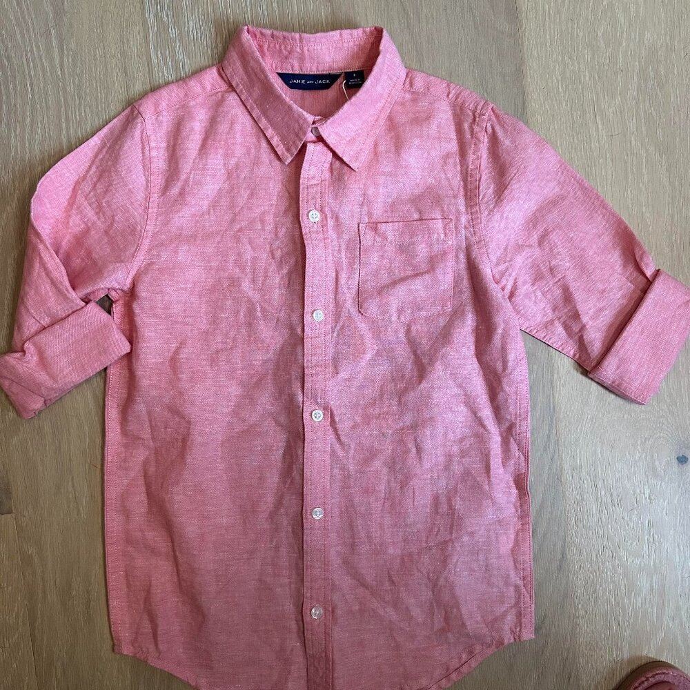 Janie and Jack Long Sleeve Button Down Shirt Linen Cotton - NWT - 8